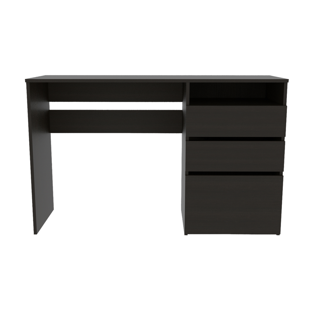 Modern Three Drawer Computer Desk with Open Shelf_4Dock
